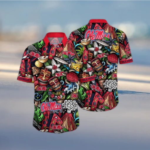 NCAA Ole Miss Rebels Tiki Hippie Hawaiian Shirt The Perfect Summer Vibe For FootBall Fans