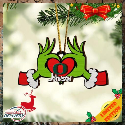 NCAA Oregon Ducks And Grinch Christmas Ornament Custom Your Name 2023 Christmas Tree Decorations