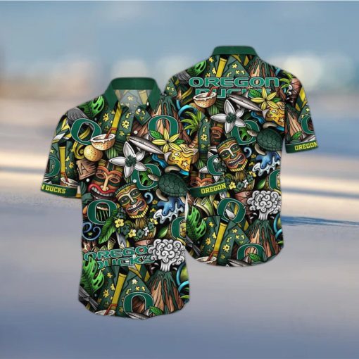 NCAA Oregon Ducks Tiki Hippie Hawaiian Shirt The Perfect Summer Vibe For FootBall Fans