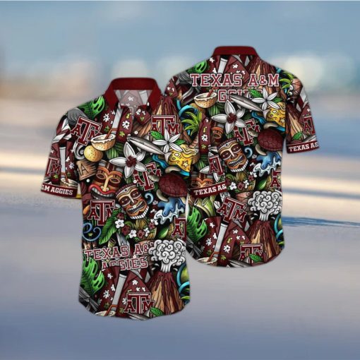 NCAA Texas A&ampM Aggies Tiki Hippie Hawaiian Shirt The Perfect Summer Vibe For FootBall Fans