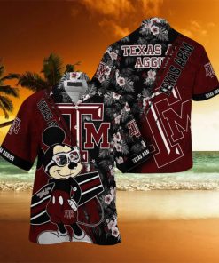 NCAA Texas A&m Aggies Hawaiian Shirt Mickey And Floral Pattern
