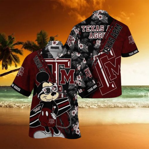 NCAA Texas A&m Aggies Hawaiian Shirt Mickey And Floral Pattern