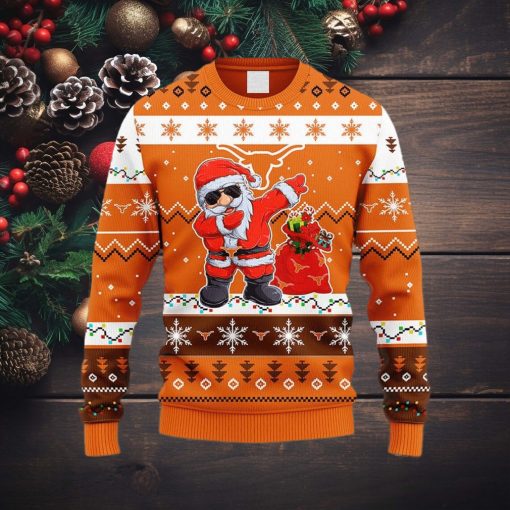 NCAA Texas Longhorns Dabbing Santa Claus Christmas Ugly 3D Sweater For Men And Women Gift Ugly Christmas