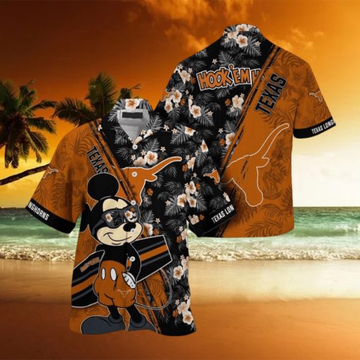 NCAA Texas Longhorns Hawaiian Shirt Mickey And Floral Pattern