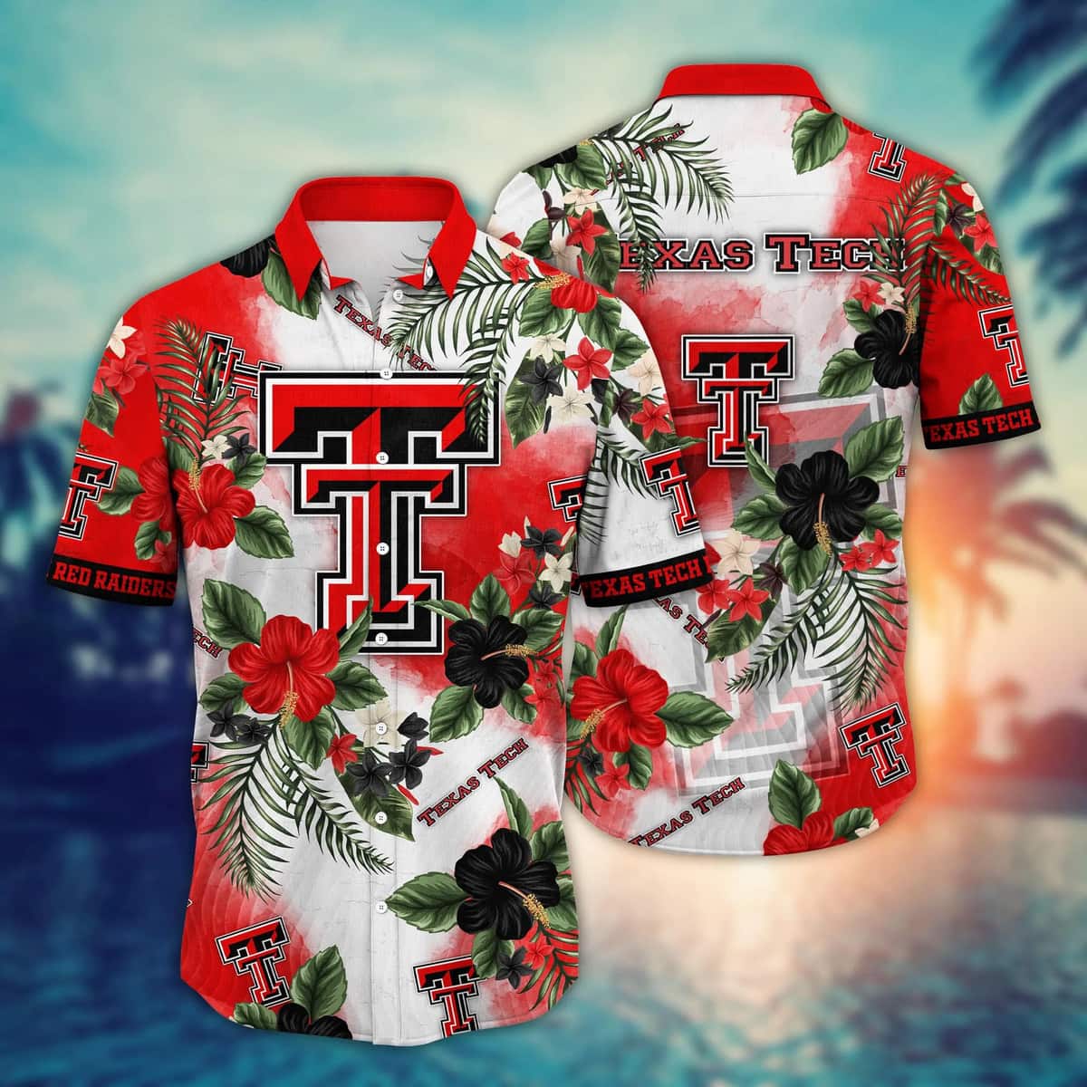 NCAA Texas Tech Red Raiders Hawaiian Shirt Hibiscus Flowers Pattern