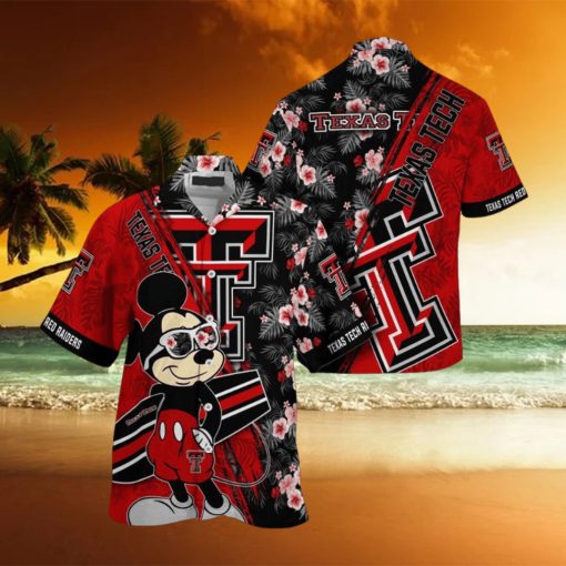 NCAA Texas Tech Red Raiders Hawaiian Shirt Mickey And Floral Pattern