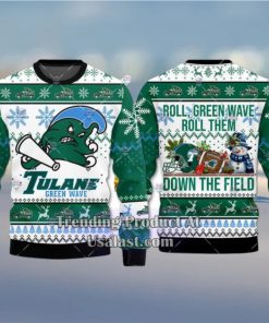 NCAA Tulane Green Wave Roll Them Down The Field Ugly Christmas Sweater