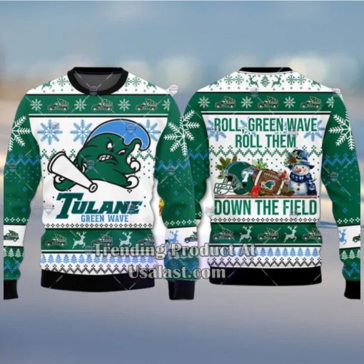 NCAA Tulane Green Wave Roll Them Down The Field Ugly Christmas Sweater