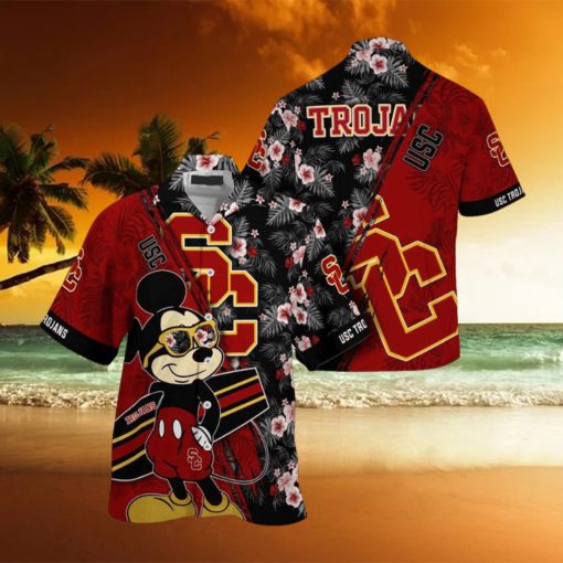 NCAA Usc Trojans Hawaiian Shirt Mickey And Floral Pattern
