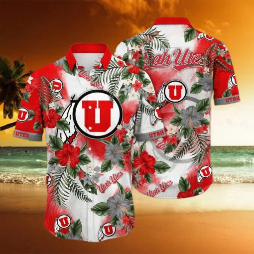 NCAA Utah Utes Hawaiian Shirt Hibiscus Flowers Pattern hawaiian shirt