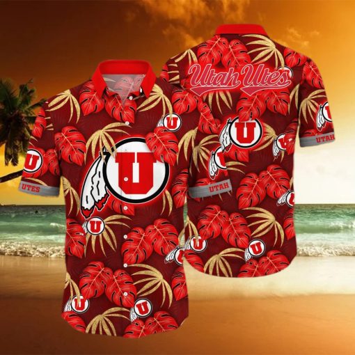 NCAA Utah Utes Hawaiian Shirt Palm Leaves Pattern hawaiian shirt