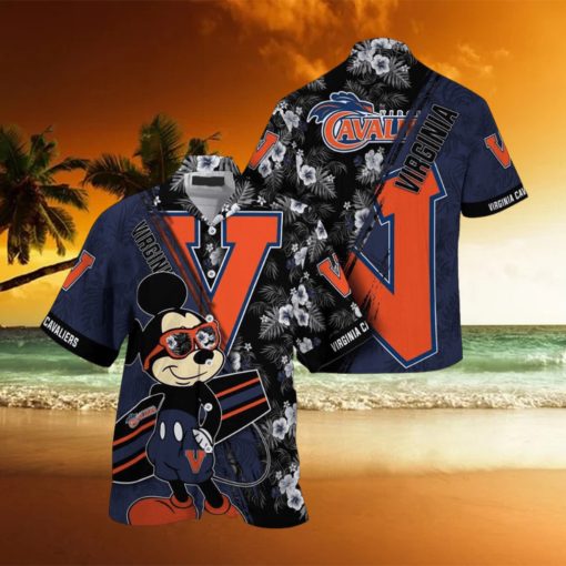 NCAA Virginia Cavaliers Hawaiian Shirt Mickey And Floral Pattern