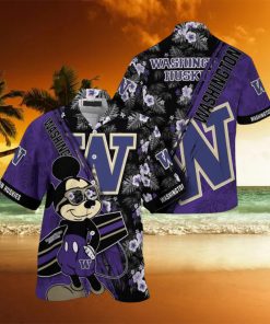 NCAA Washington Huskies Hawaiian Shirt Mickey And Floral Pattern