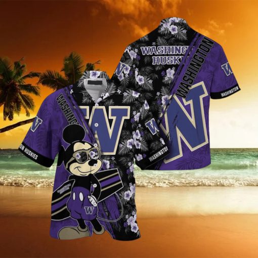NCAA Washington Huskies Hawaiian Shirt Mickey And Floral Pattern