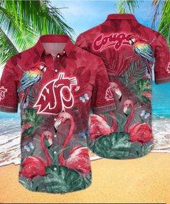 NCAA Washington State Cougars Hawaiian Shirt Aloha Shirt Pink Flamingo And Palm Leaves