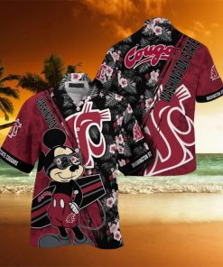 NCAA Washington State Cougars Hawaiian Shirt Mickey And Floral Pattern