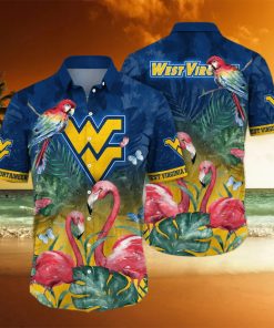 NCAA West Virginia Mountaineers WVU Hawaiian Shirt Pink Flamingo And Palm Leaves