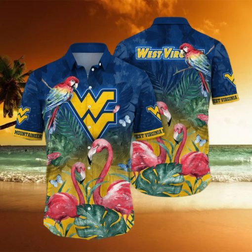 NCAA West Virginia Mountaineers WVU Hawaiian Shirt Pink Flamingo And Palm Leaves