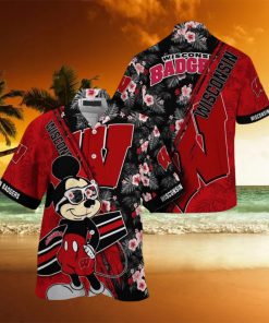 NCAA Wisconsin Badgers Hawaiian Shirt Mickey And Floral Pattern