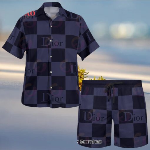 NEW Christian Dior Black Mix Violet Hot 2023 Hawaiian Shirt & Beach Shorts