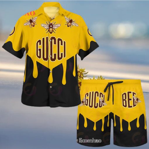 NEW Gucci Bee Black Gold Hawaiian Shirt & Beach Shorts