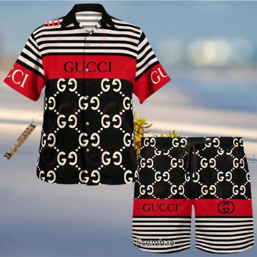 NEW Gucci Black Mix Red Hawaiian Shirt & Beach Shorts