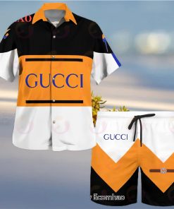 NEW Gucci Black White Orange Hot Summer 2023 Hawaiian Shirt & Beach Shorts