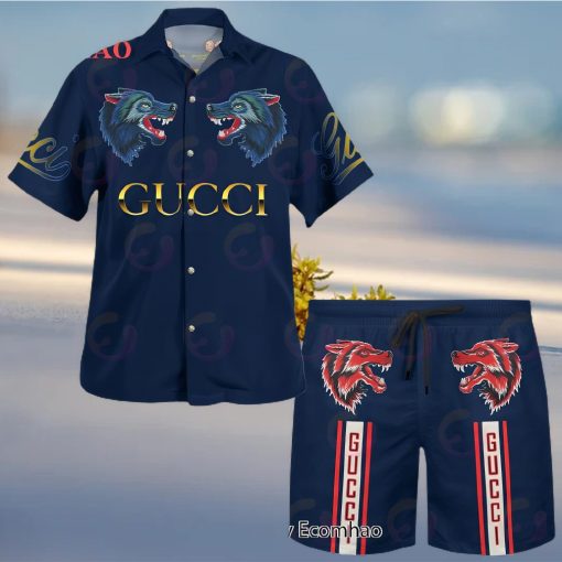 NEW Gucci Wolves Hawaiian Shirt & Beach Shorts