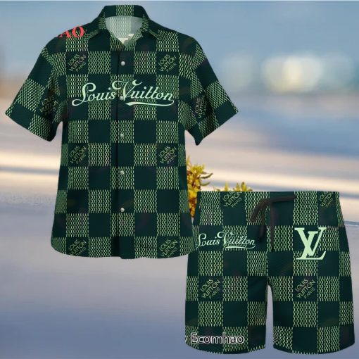 NEW Louis Vuitton Paris Green Color Hawaiian Shirt & Beach Shorts