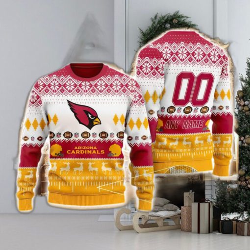 NFL Arizona Cardinals Custom Name And Number Christmas Gift Full Print 3D Sweater Ugly Christmas Sweater