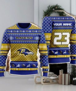 NFL Baltimore Ravens Custom Name And Number Christmas Gift Full Print 3D Sweater Ugly Christmas Sweater