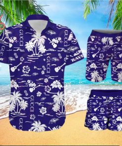 NFL Baltimore Ravens Gucci Logo Pattern Hawaiian Shirt & Shorts