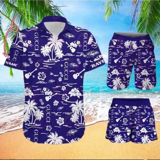 NFL Baltimore Ravens Gucci Logo Pattern Hawaiian Shirt & Shorts