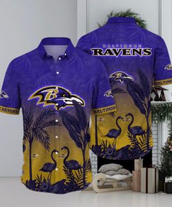NFL Baltimore Ravens Hawaii Shirt Flamingo And Flower Funny Aloha Shirt