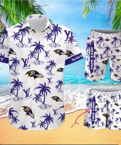 NFL Baltimore Ravens Louis Vuitton Logo Pattern Hawaiian Shirt & Shorts