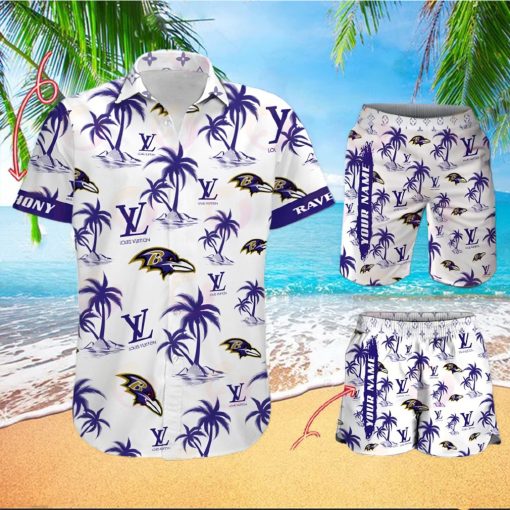 NFL Baltimore Ravens Louis Vuitton Logo Pattern Hawaiian Shirt & Shorts