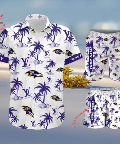 NFL Baltimore Ravens Louis Vuitton Logo Pattern Hawaiian Shirt & Shorts