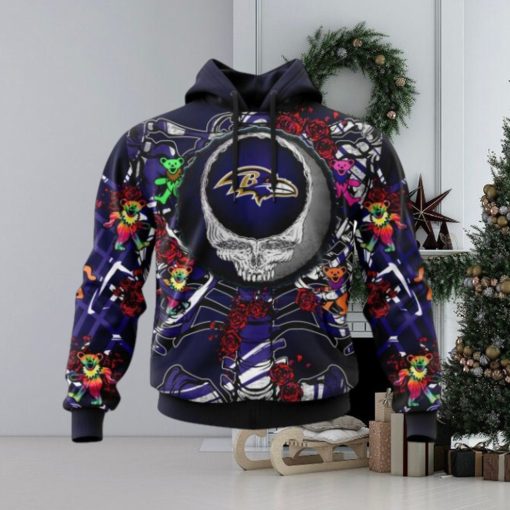 NFL Baltimore Ravens Mix Grateful Dead, Personalized Name & Number Specialized Concepts Kits 3D Hoodie