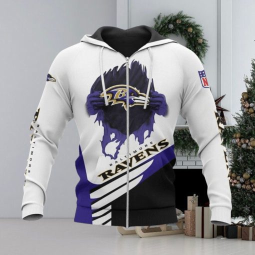 NFL Baltimore Ravens White Purple Zip Up Hoodie