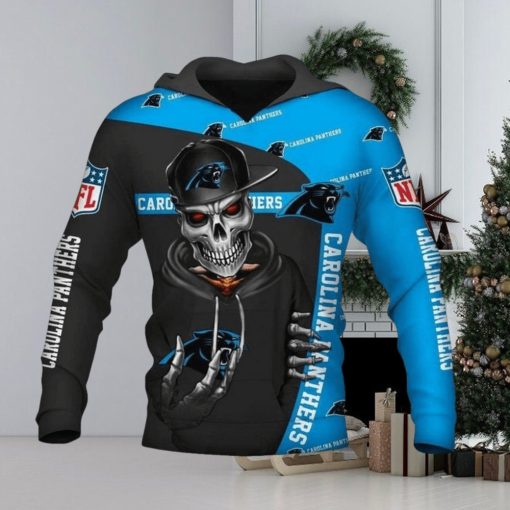 NFL Carolina Panthers Black Blue Skull Pullover Hoodie