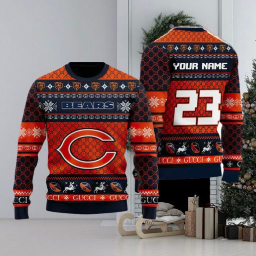 NFL Chicago Bears Custom Name And Number Christmas Gift Full Print 3D Sweater Ugly Christmas Sweater