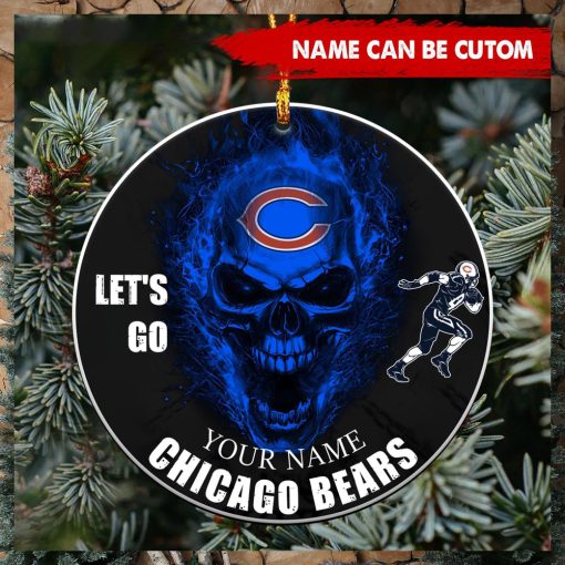 NFL Chicago Bears Custom Name Let’s Go Skull Round Ornament