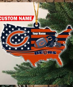 NFL Chicago Bears Flag Map US Personalized Christmas Ornaments