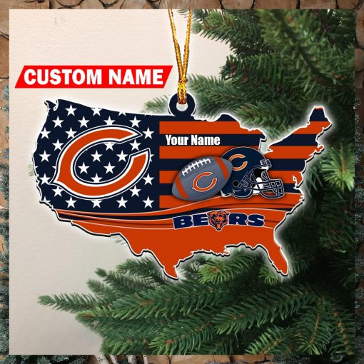 NFL Chicago Bears Flag Map US Personalized Christmas Ornaments