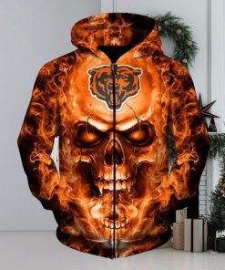 NFL Chicago Bears Skull Flame Thrower In Orange Zip Up Hoodie