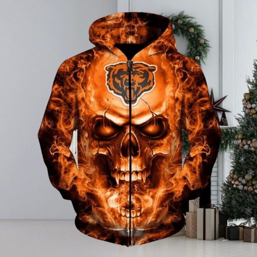 NFL Chicago Bears Skull Flame Thrower In Orange Zip Up Hoodie