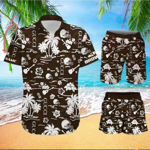 NFL Cleveland Browns Gucci Logo Pattern Hawaiian Shirt & Shorts