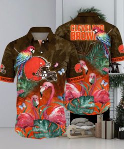 NFL Cleveland Browns Hawaii Shirt Flamingo And Flower Aloha Shirt