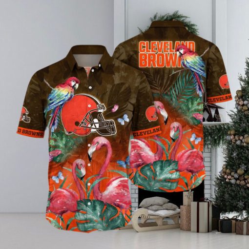 NFL Cleveland Browns Hawaii Shirt Flamingo And Flower Aloha Shirt