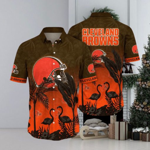 NFL Cleveland Browns Hawaii Shirt Flamingo And Flower Funny Aloha Shirt